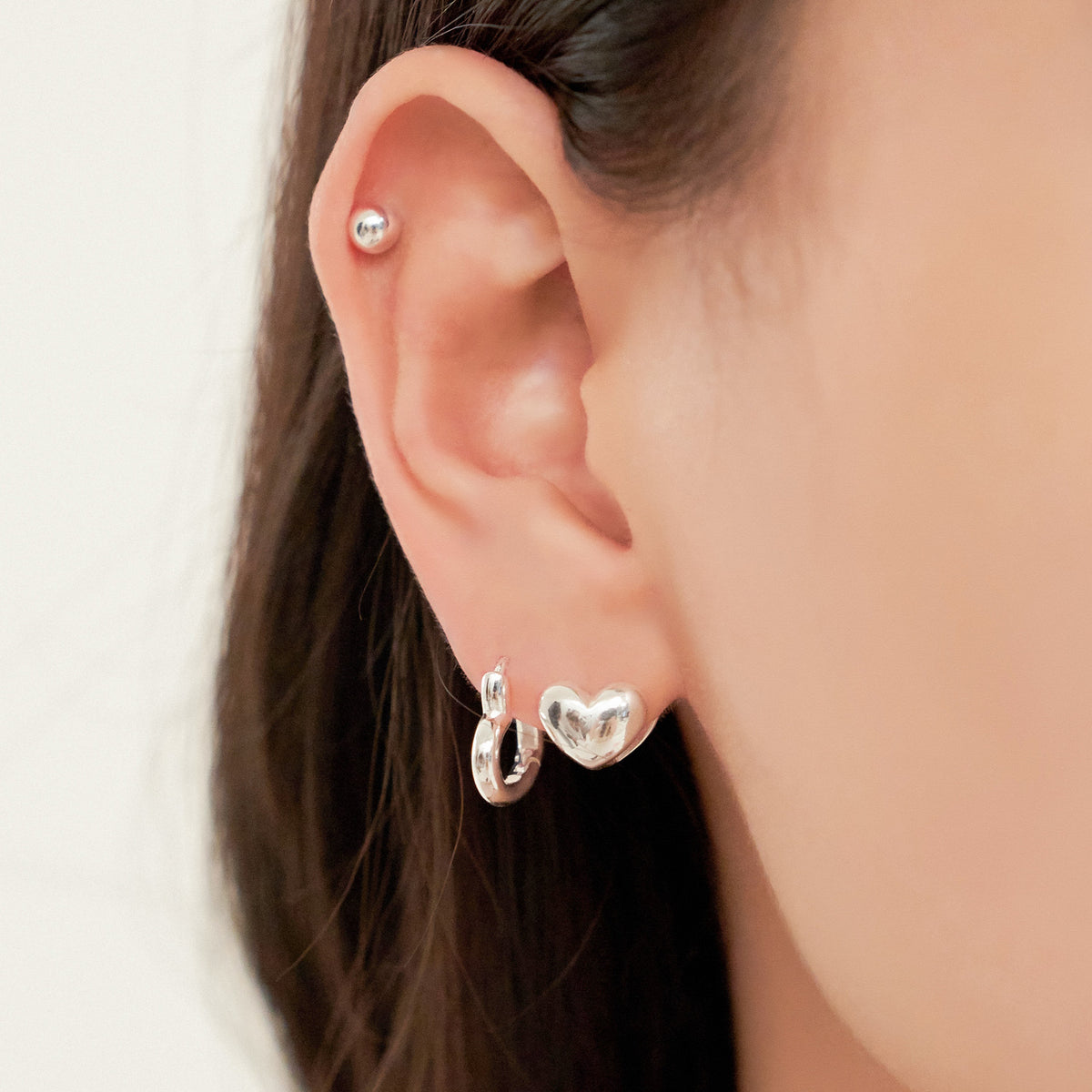 シルバー ハート ワンタッチ ピアス / Silver Heart One-Touch Earrings