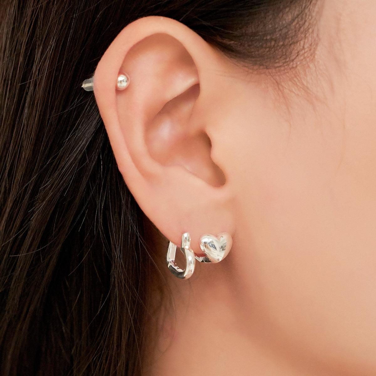 シルバー ハート ワンタッチ ピアス / Silver Heart One-Touch Earrings
