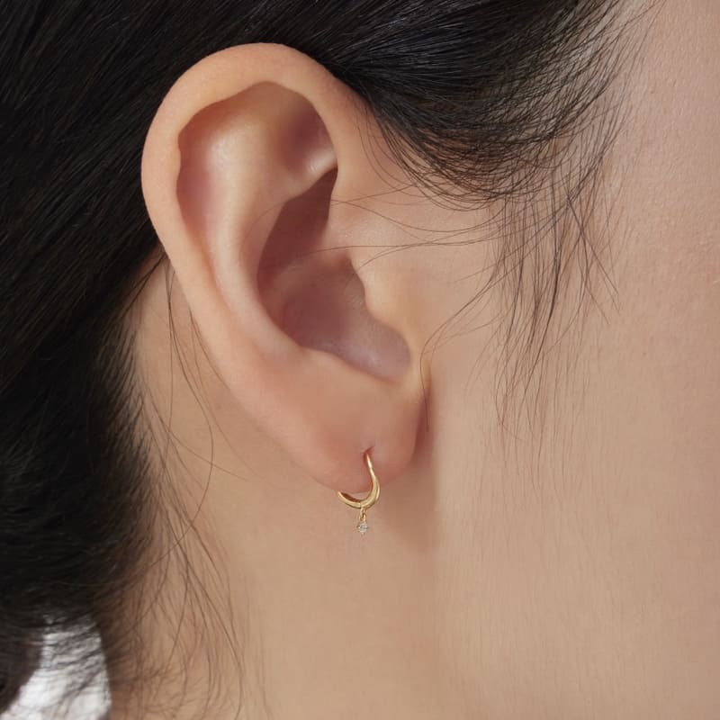 K10 ストーン ポイント ウエーブ ワンタッチ ピアス / 10K Stone Point Wave One-Touch Earrings