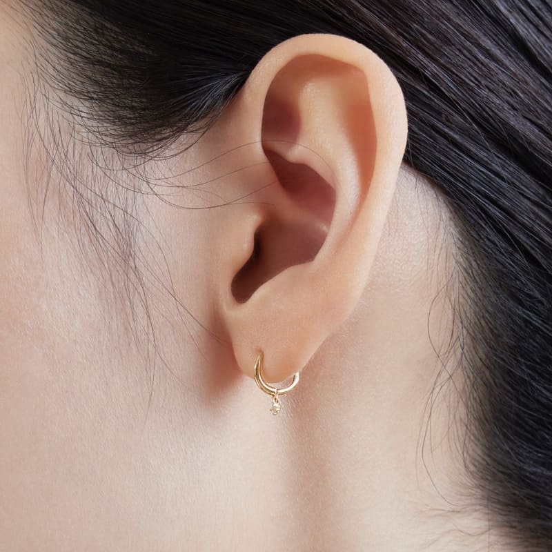 K10 ストーン ポイント ウエーブ ワンタッチ ピアス / 10K Stone Point Wave One-Touch Earrings