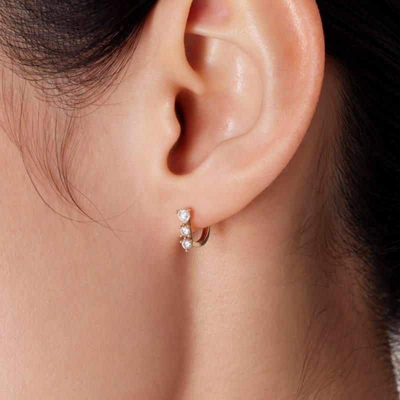 K14 ハート ストーン ワンタッチ ピアス / 14K Heart Stone One-Touch Earrings