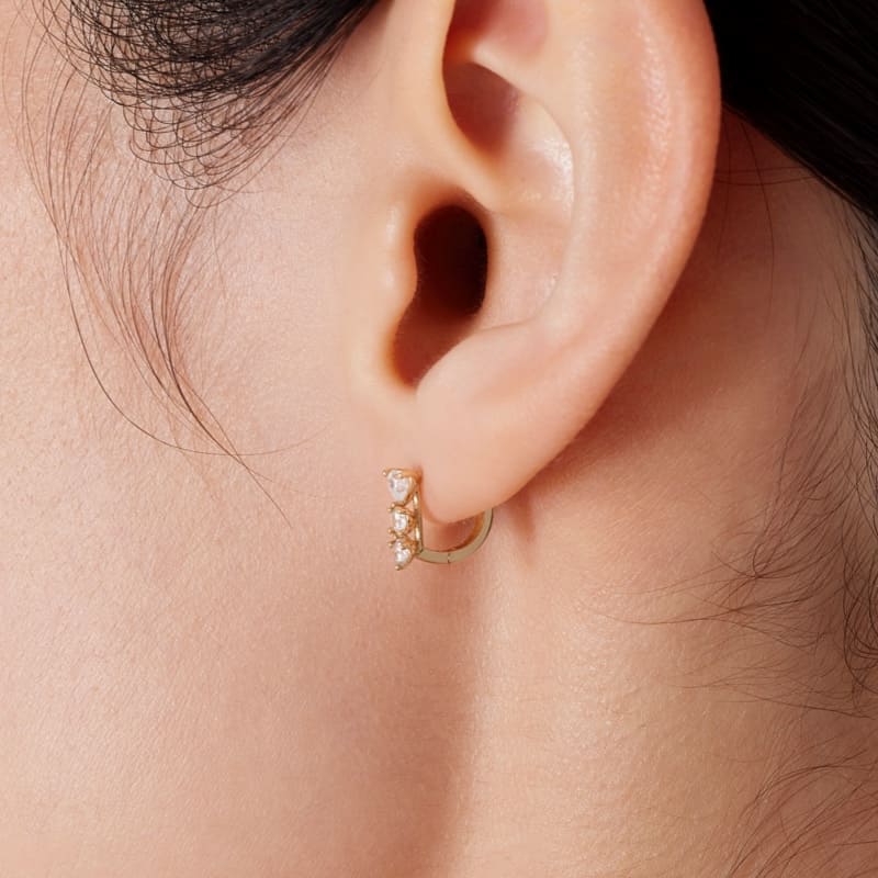 K14 ハート ストーン ワンタッチ ピアス / 14K Heart Stone One-Touch Earrings