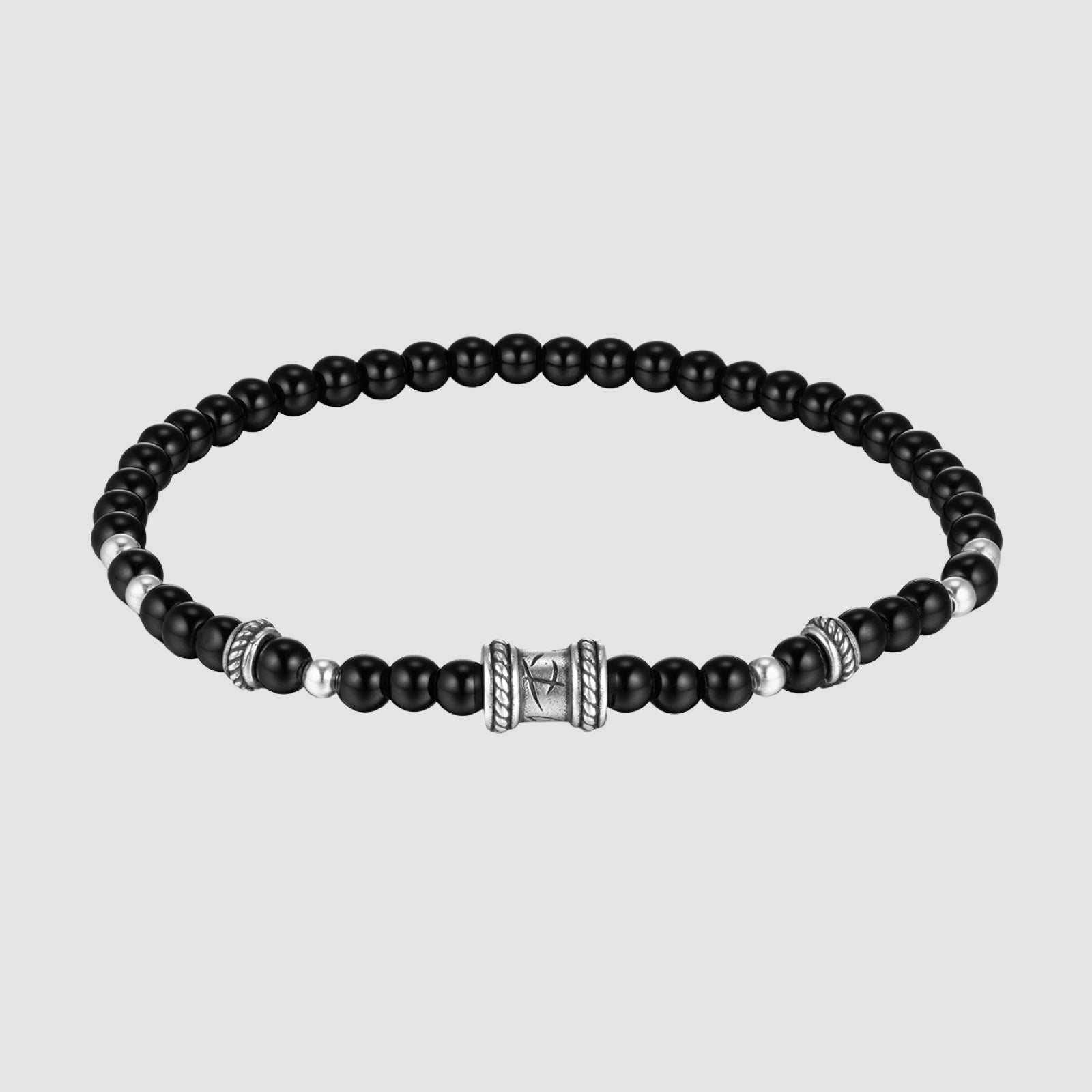 シルバー スクラッチ ペンダント ブラック ビーズ ブレスレット / SILVER SCRATCH PENDANT BLACK BEADS BRACELET 17cm