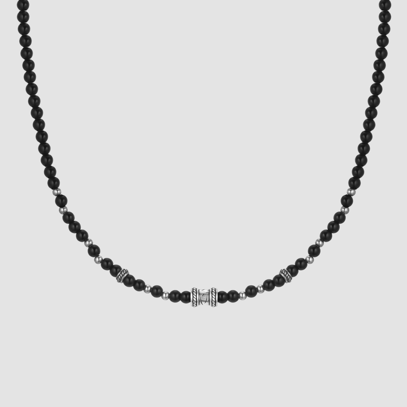 シルバー スクラッチ ペンダント ブラック ビーズ ネックレス / SILVER SCRATCH PENDANT BLACK BEADS NECKLACE