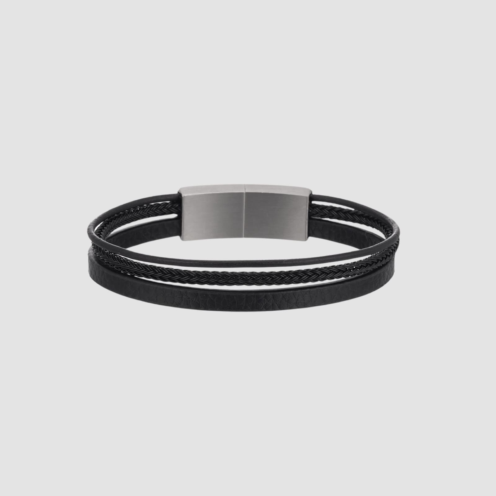 ワイヤー レザー 3ライン ブレスレット - ブラック / WIRE LEATHER THREE LINES BRACELET