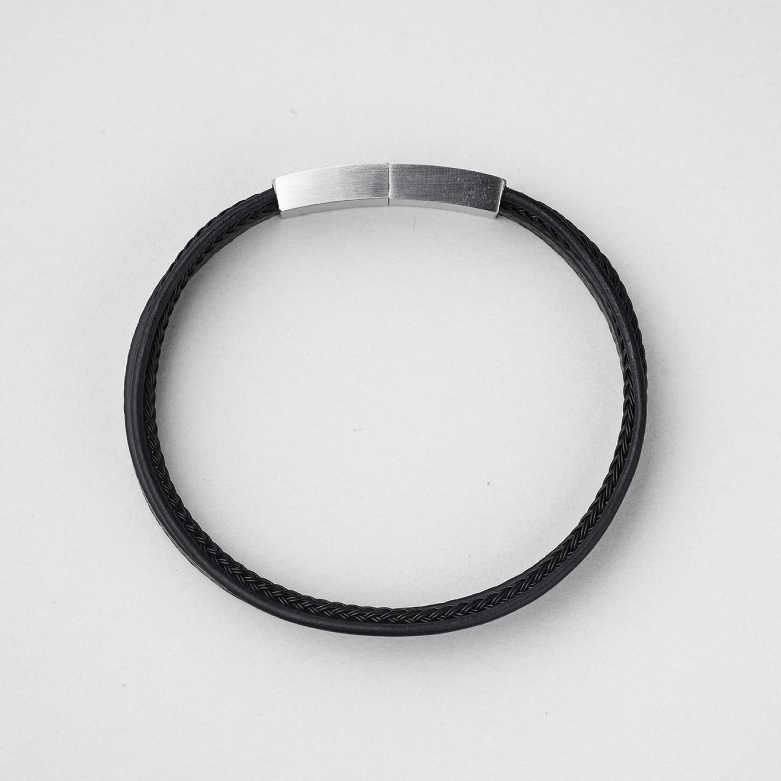 ワイヤー レザー 3ライン ブレスレット - ブラック / WIRE LEATHER THREE LINES BRACELET