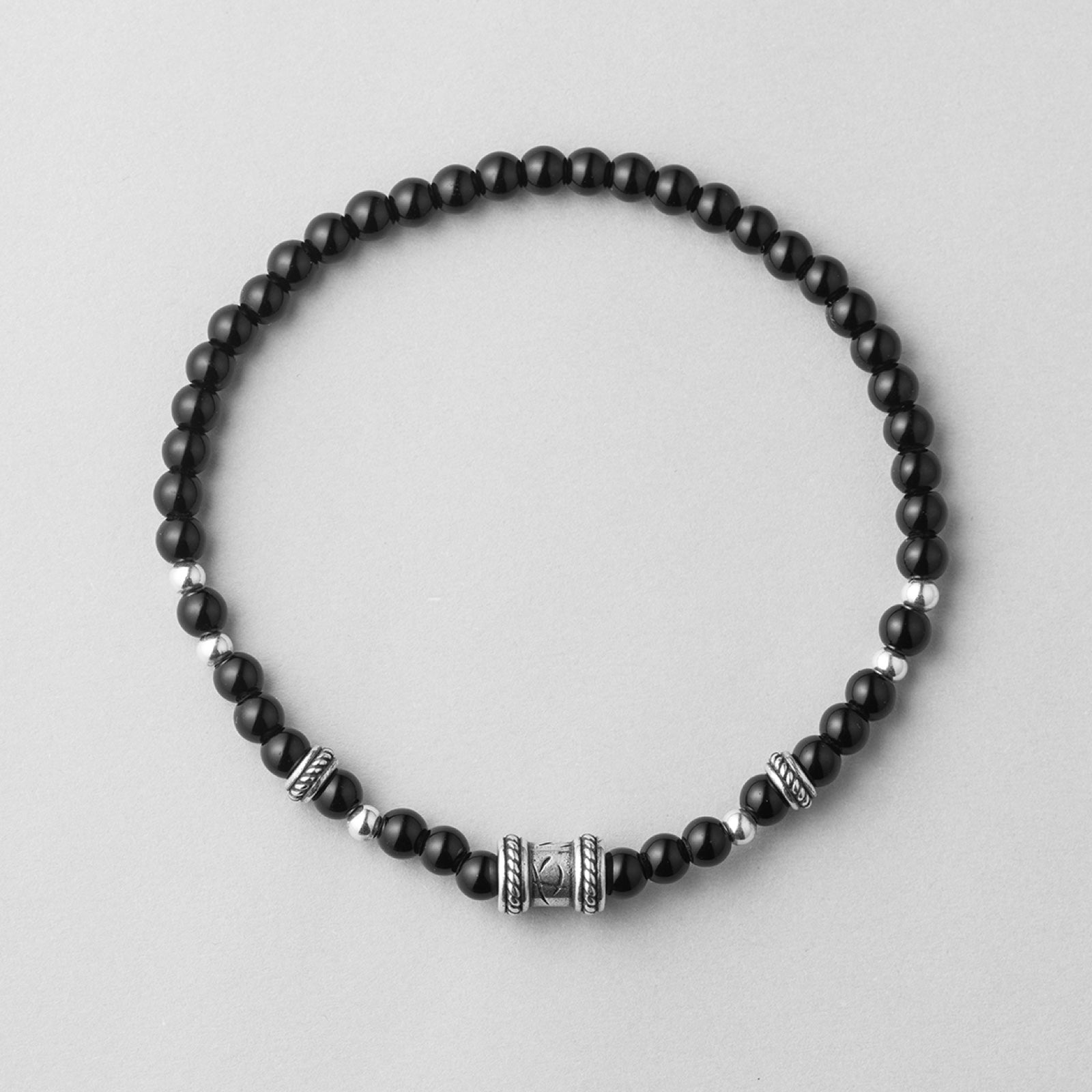 シルバー スクラッチ ペンダント ブラック ビーズ ブレスレット / SILVER SCRATCH PENDANT BLACK BEADS BRACELET 17cm