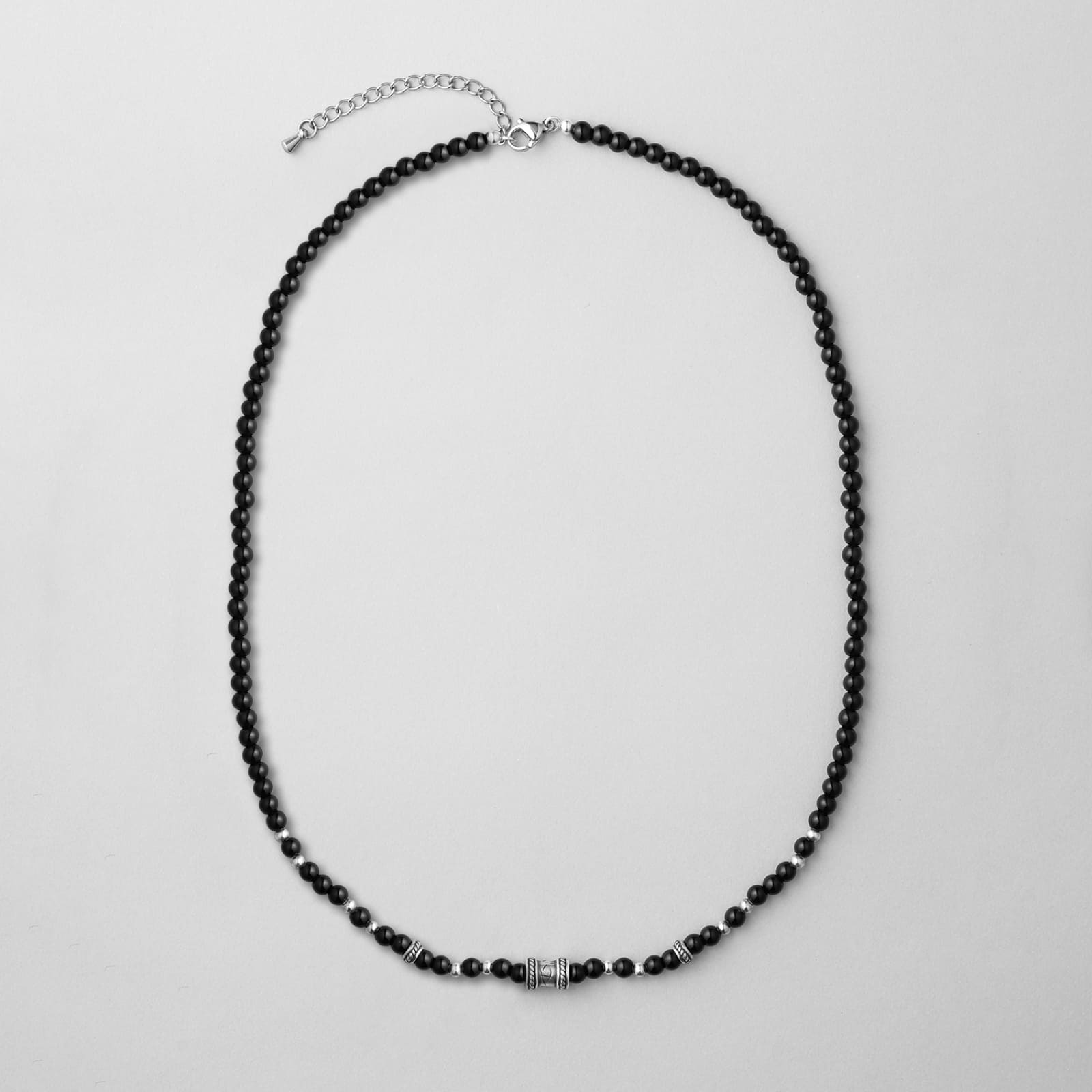 シルバー スクラッチ ペンダント ブラック ビーズ ネックレス / SILVER SCRATCH PENDANT BLACK BEADS NECKLACE