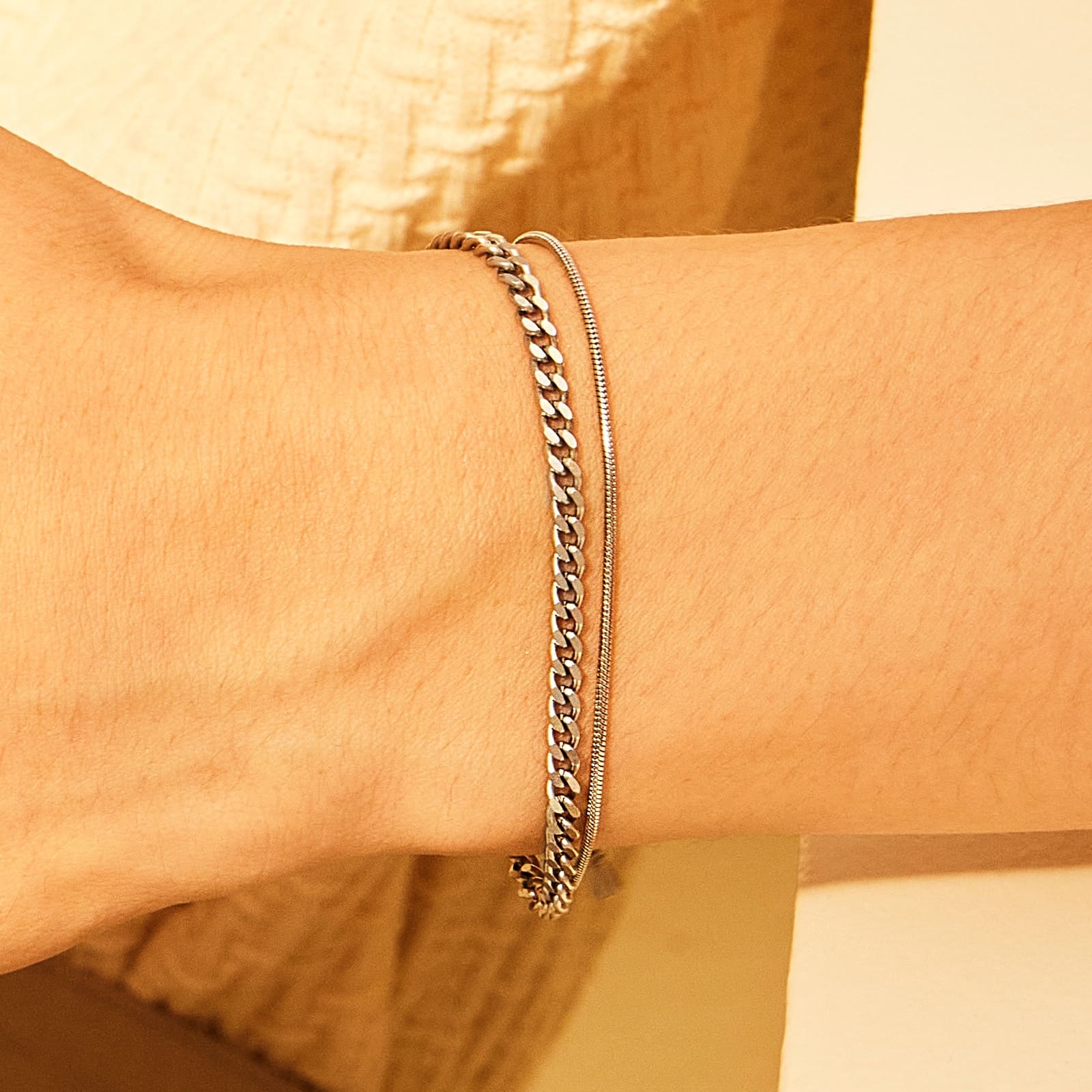 Surgical Curved Chain Two Lines Bracelet