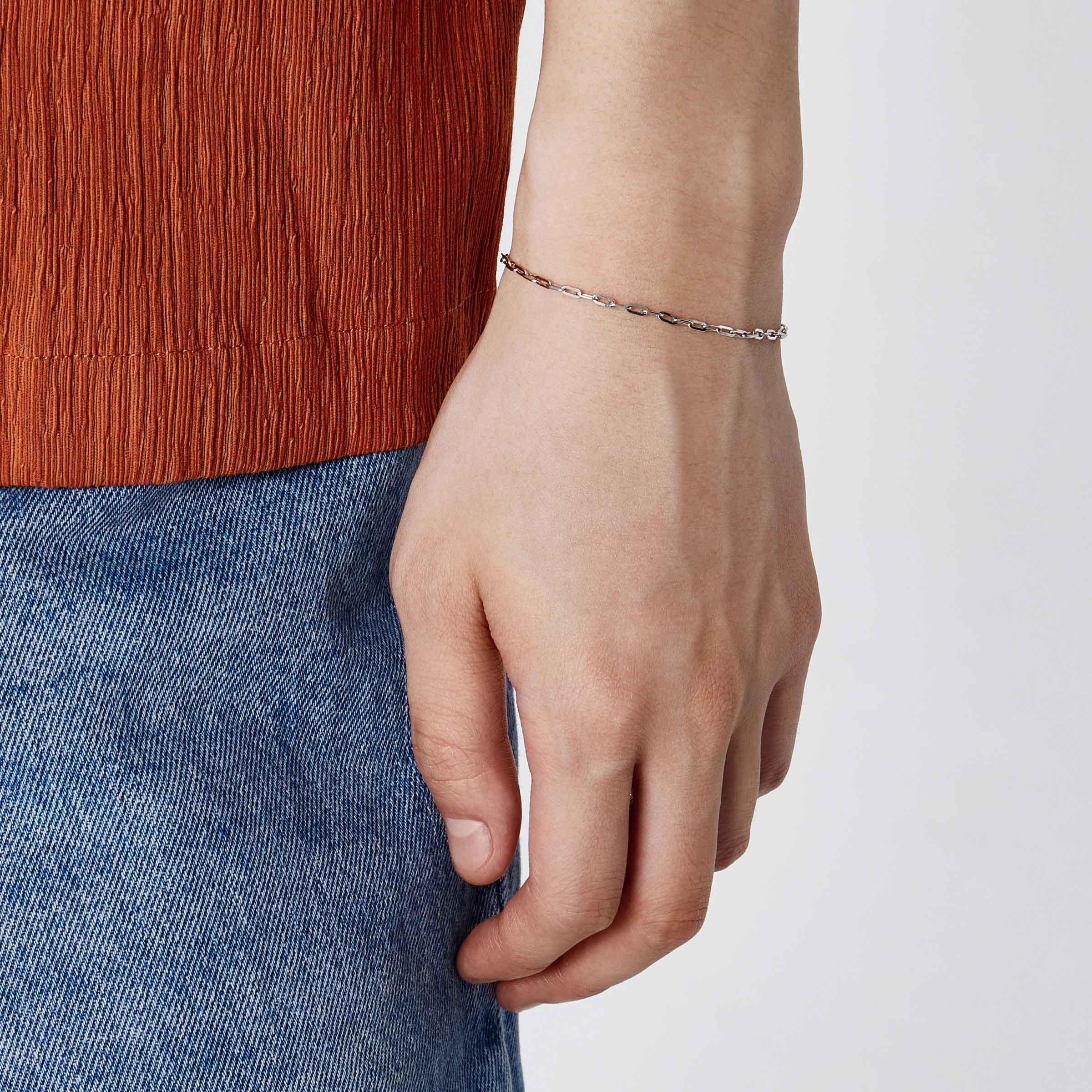 シルバー ベーシック スクエア チェーン ブレスレット / SILVER BASIC SQUARE CHAIN BRACELET