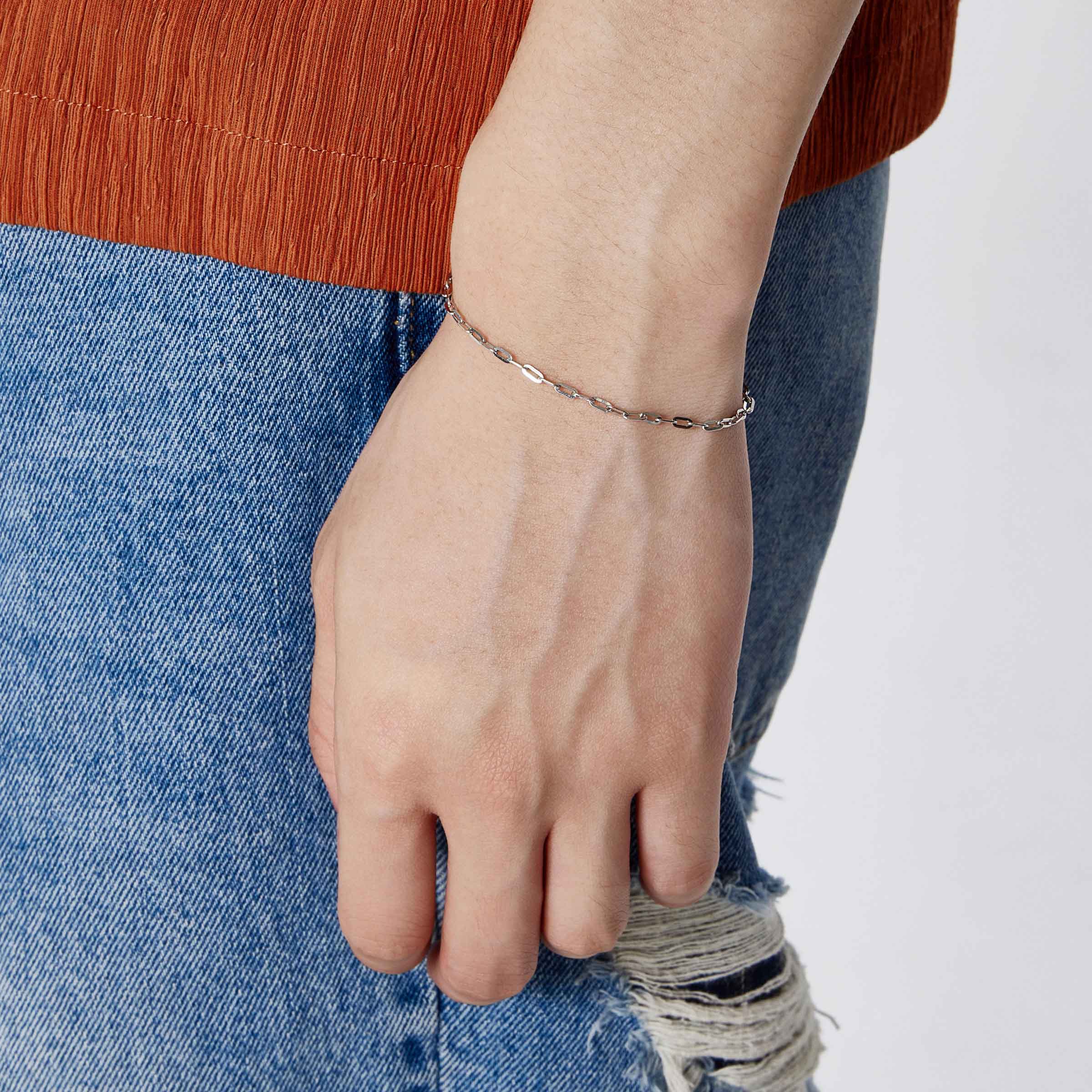 シルバー ベーシック スクエア チェーン ブレスレット / SILVER BASIC SQUARE CHAIN BRACELET