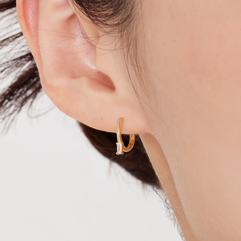 シルバー バゲット ベーシック ワンタッチ ピアス / Silver Baguette Basic One-Touch Earrings