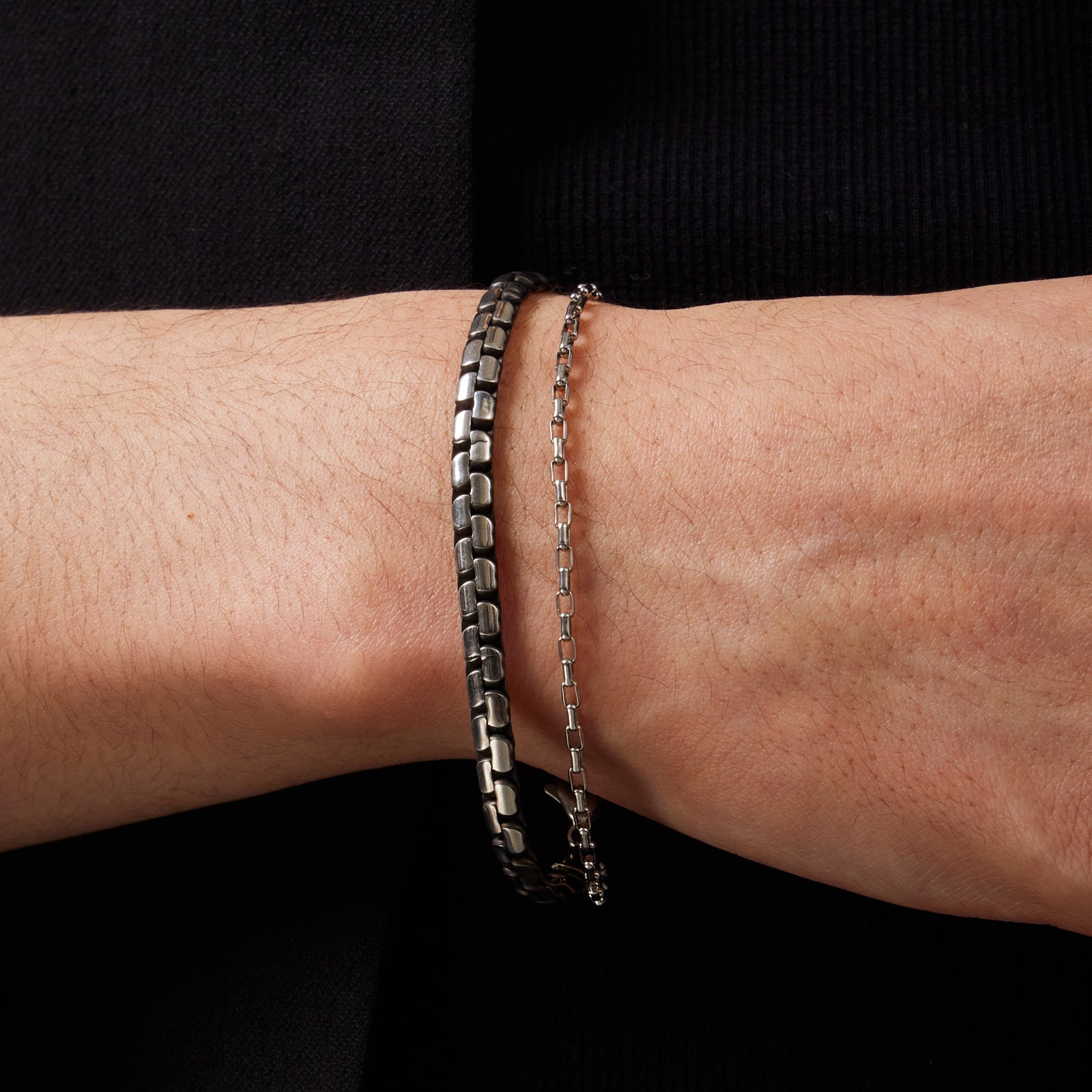 サージカル フラット チェーン 2ライン ブレスレット / SURGICAL STEEL FLAT CHAIN TWO LINES BRACELET