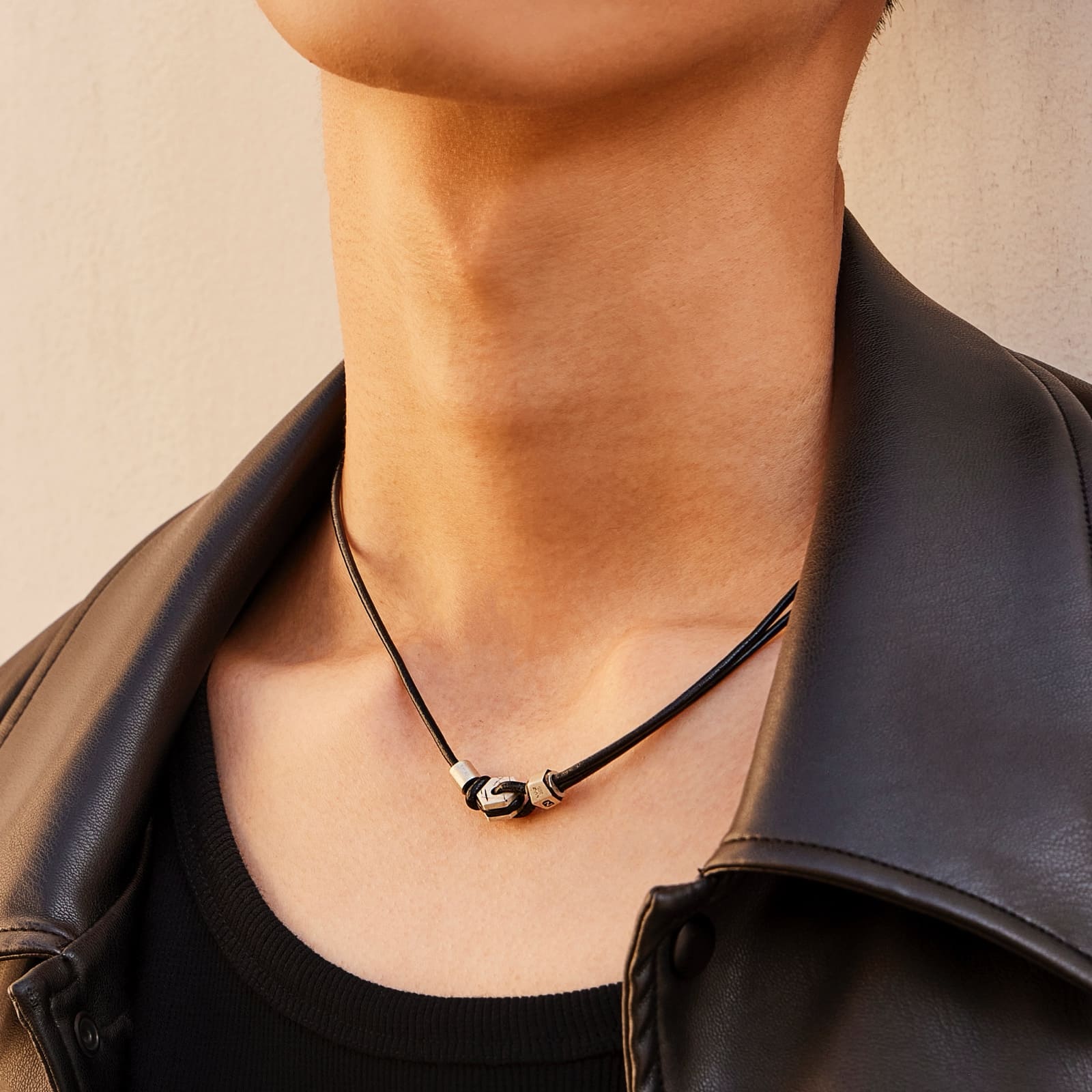 シルバー ヘキサゴン ナット レザー ネックレス / SILVER HEXAGON NUT LEATHER NECKLACE