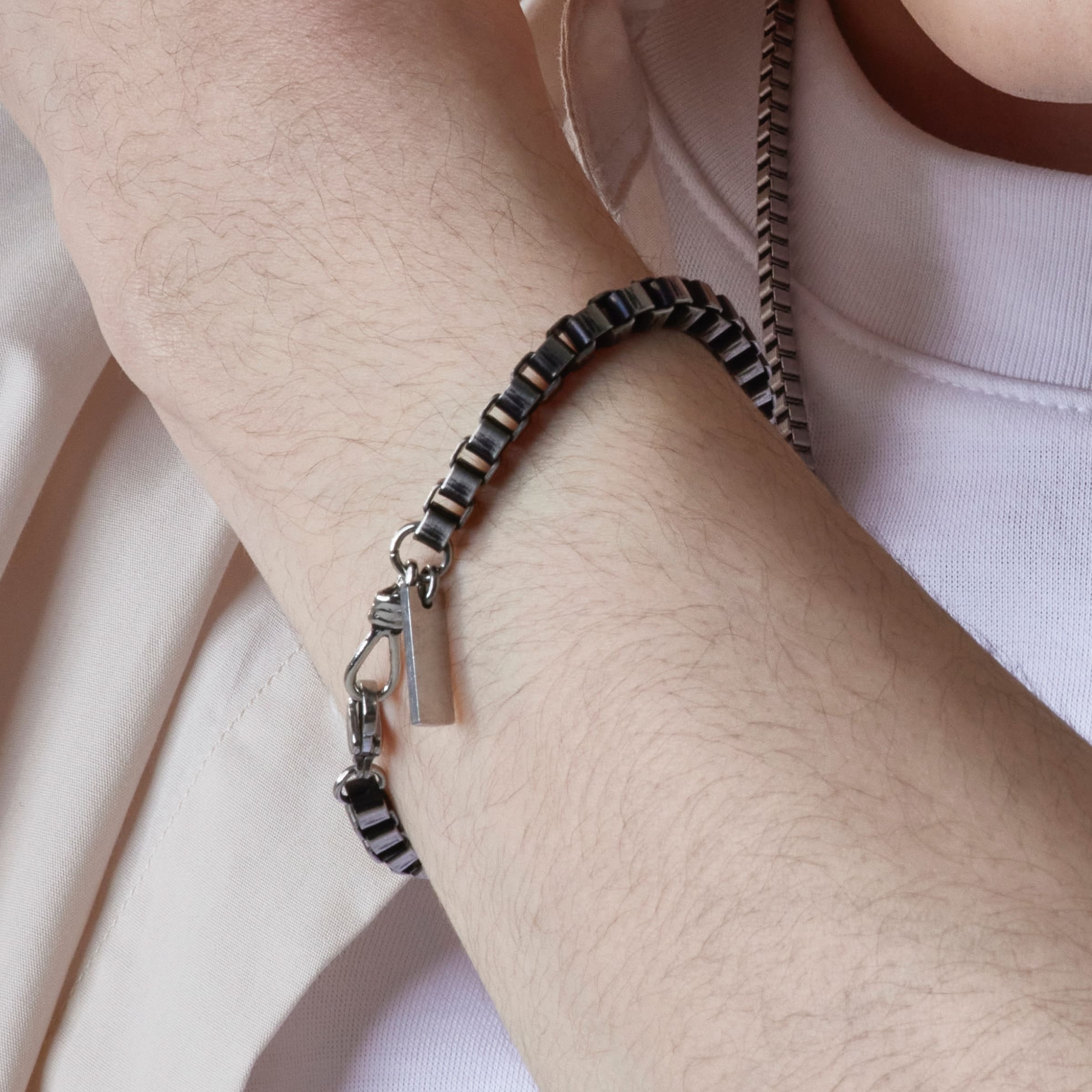 サージカル アンティーク ボックス チェーン ブレスレット / SURGICAL STEEL ANTIQUE BOX CHAIN BRACELET