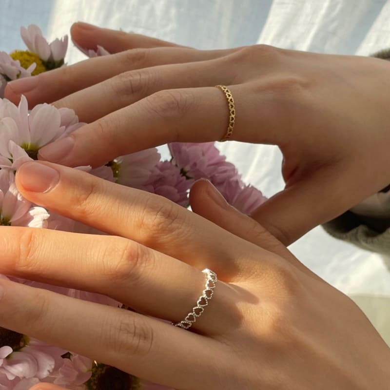 シルバー ミルグレイン ハート パターン リング / Silver Milgrain Heart Pattern Ring