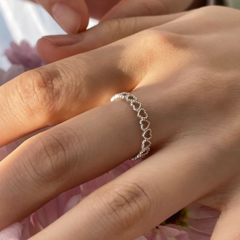 シルバー ミルグレイン ハート パターン リング / Silver Milgrain Heart Pattern Ring