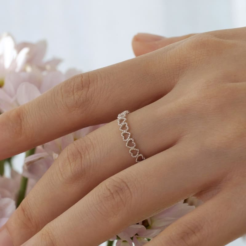 シルバー ミルグレイン ハート パターン リング / Silver Milgrain Heart Pattern Ring