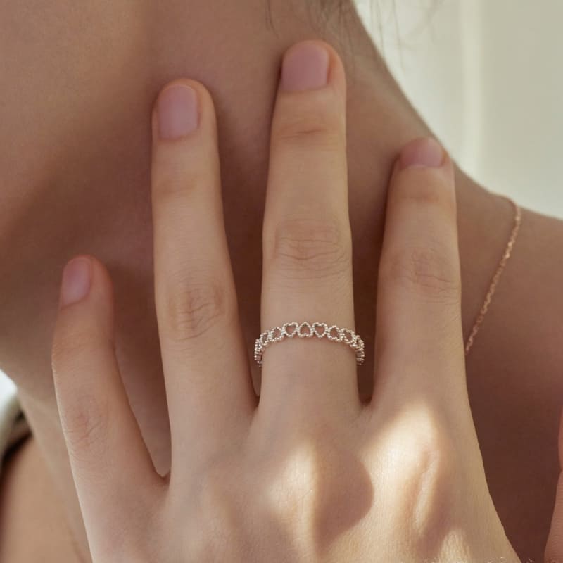 シルバー ミルグレイン ハート パターン リング / Silver Milgrain Heart Pattern Ring