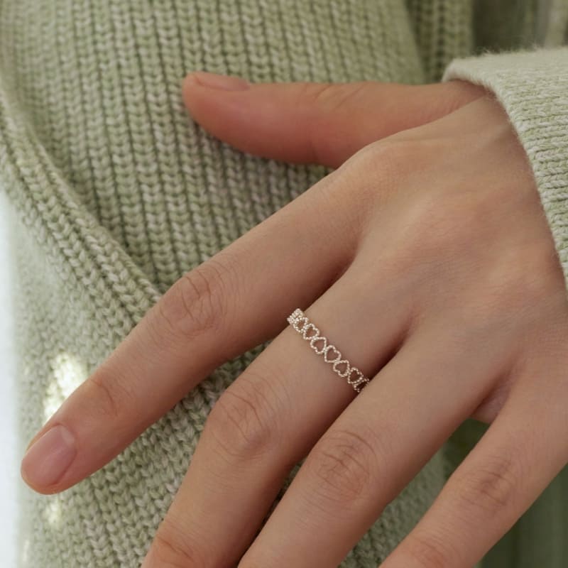 シルバー ミルグレイン ハート パターン リング / Silver Milgrain Heart Pattern Ring