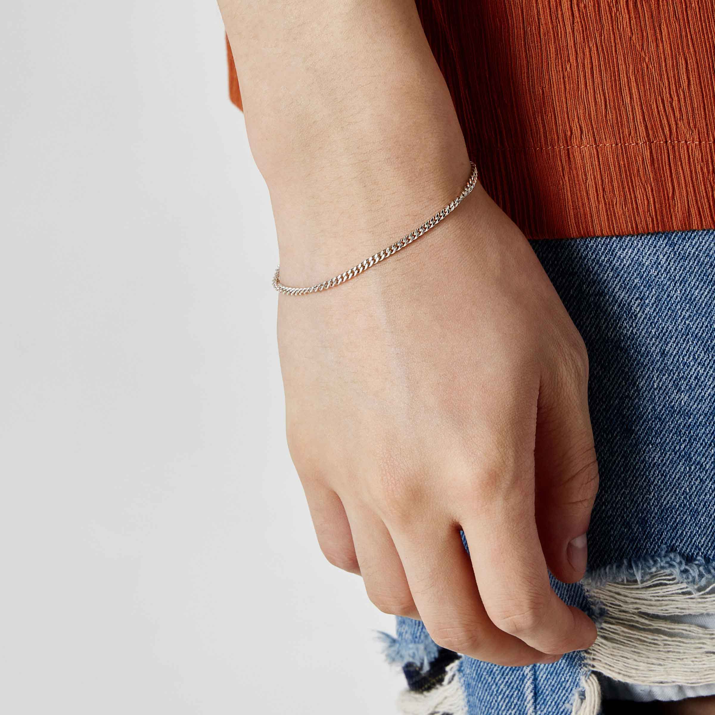 シルバー ベーシック カーブ チェーン ブレスレット / SILVER BASIC CURVED CHAIN BRACELET