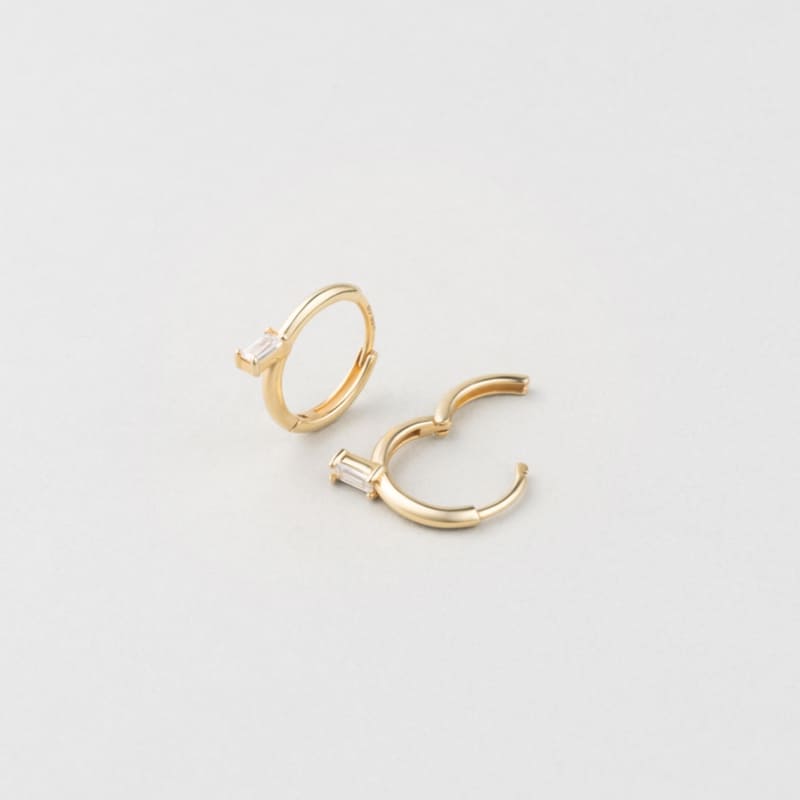 シルバー バゲット ベーシック ワンタッチ ピアス / Silver Baguette Basic One-Touch Earrings