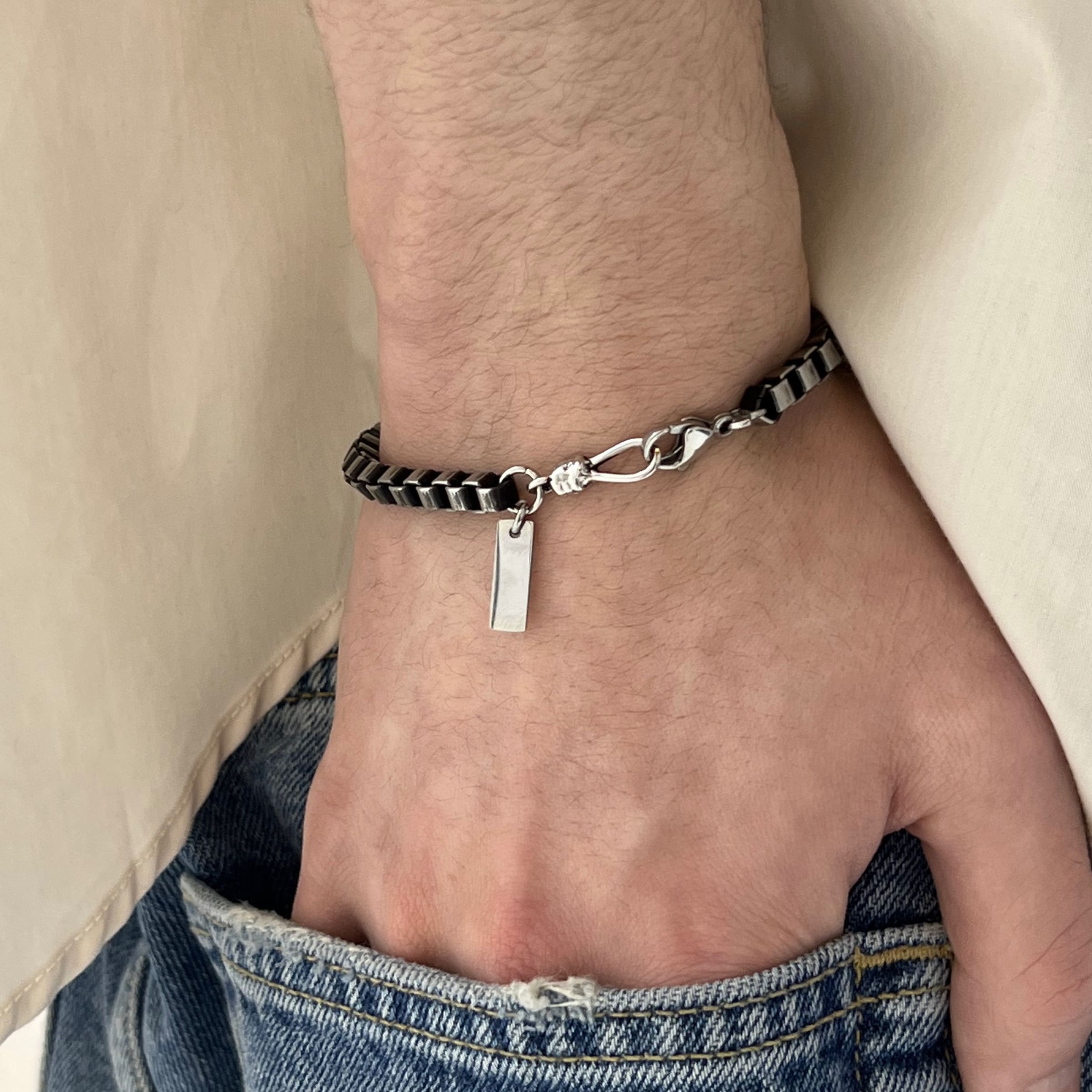 サージカル アンティーク ボックス チェーン ブレスレット / SURGICAL STEEL ANTIQUE BOX CHAIN BRACELET