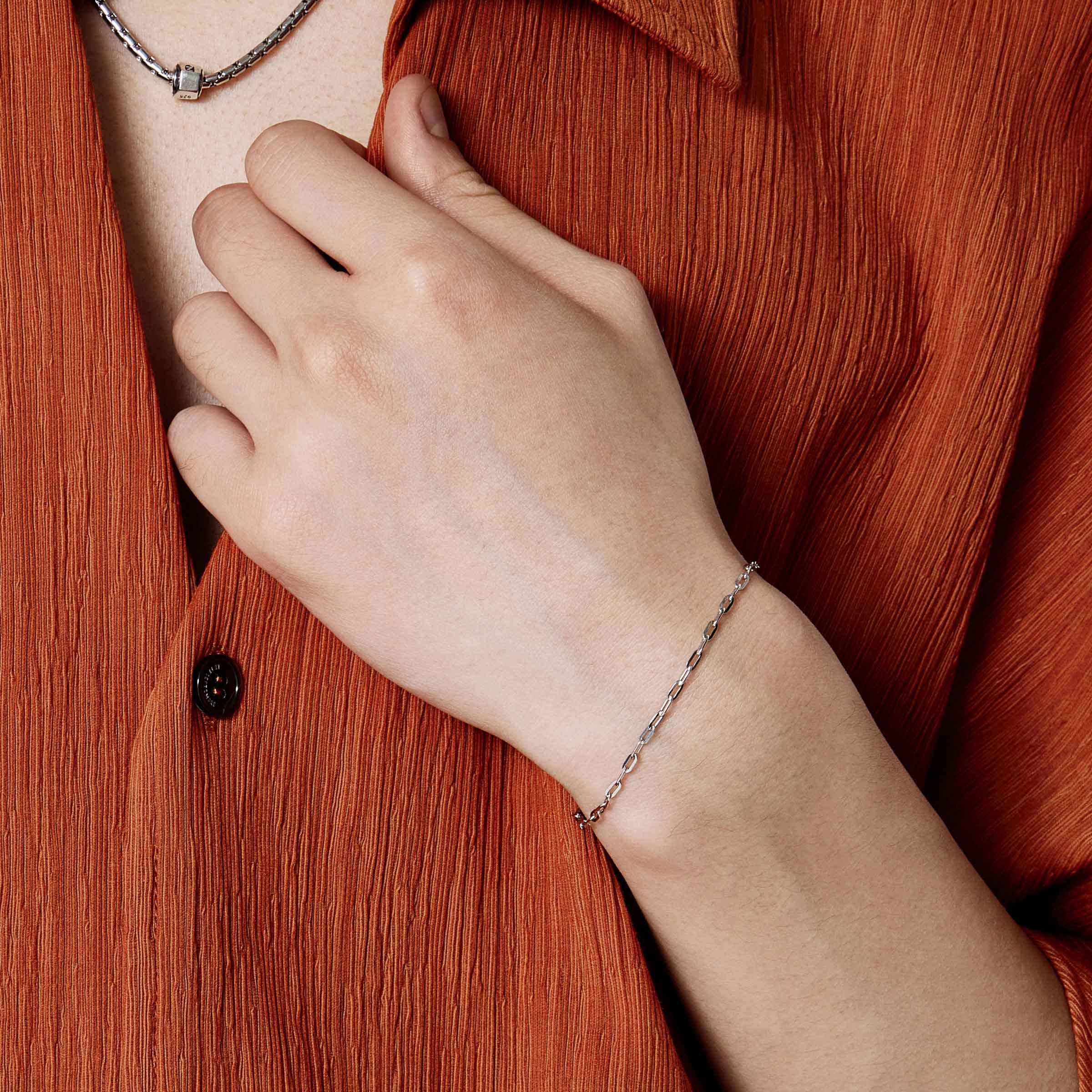 シルバー ベーシック スクエア チェーン ブレスレット / SILVER BASIC SQUARE CHAIN BRACELET