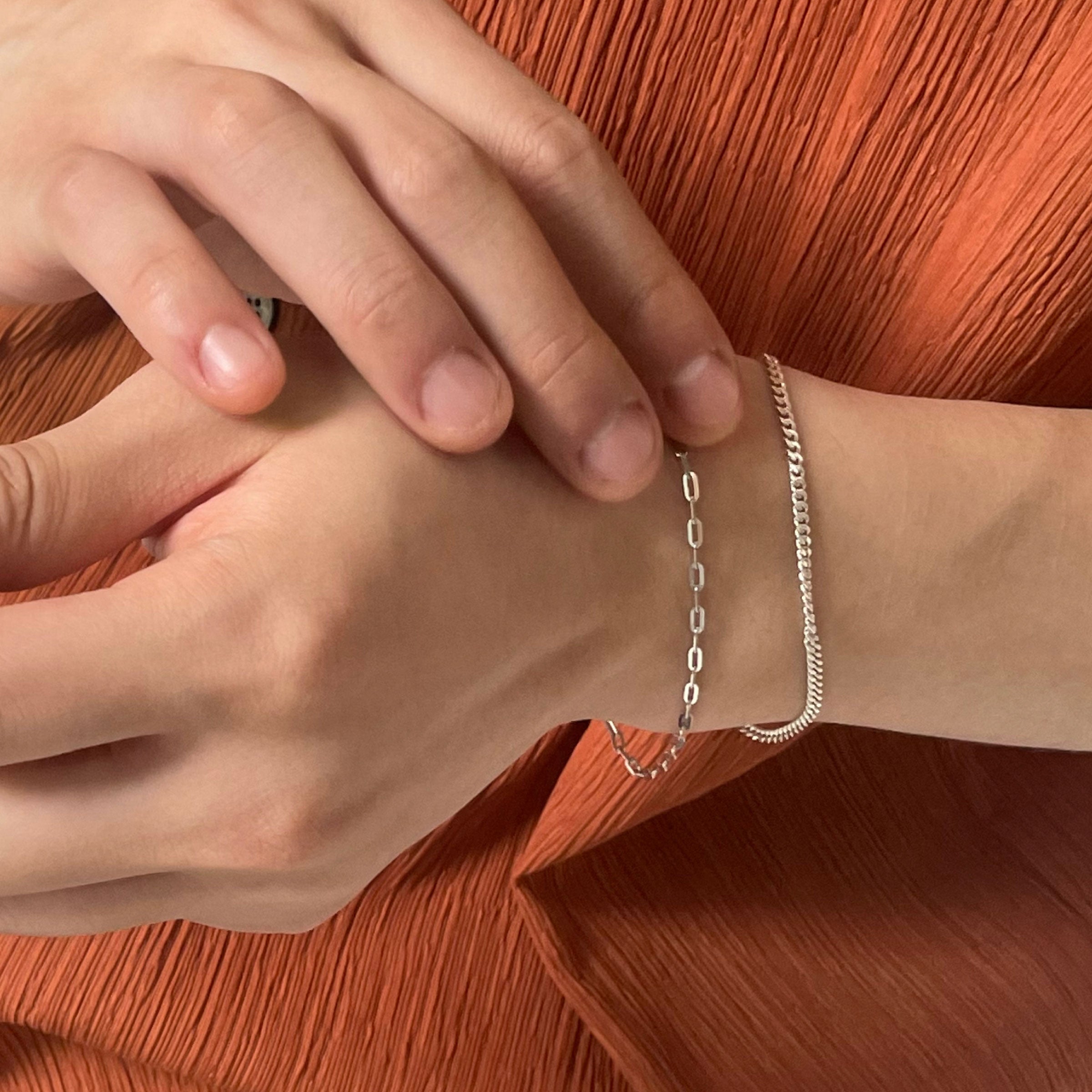シルバー ベーシック スクエア チェーン ブレスレット / SILVER BASIC SQUARE CHAIN BRACELET