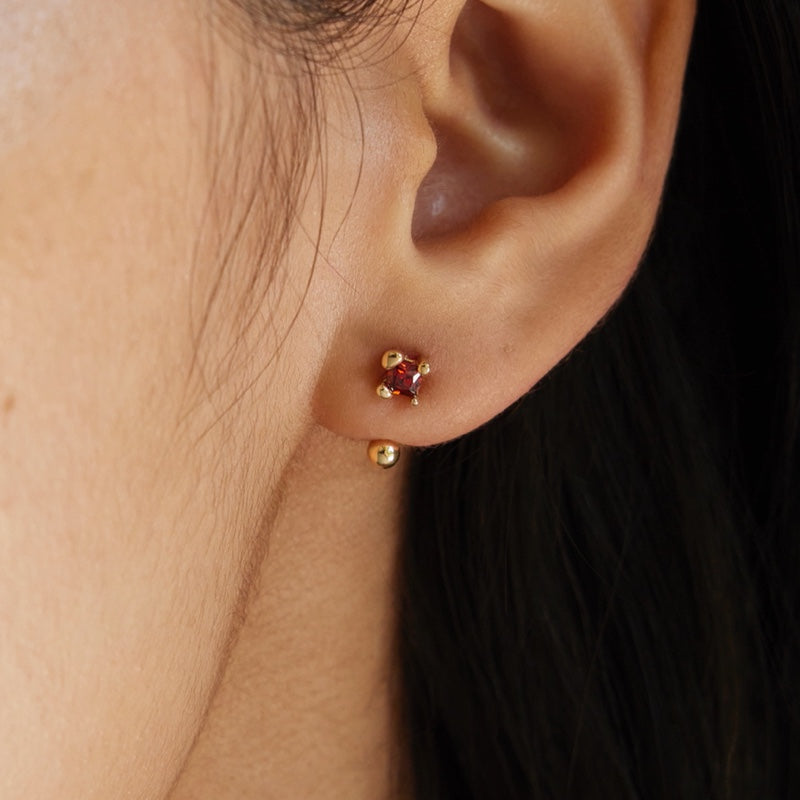 【11/9-11/20 50% クーポン】 K14 レッド スクエア ブラン ピアス / 14K Red Square Blanc Piercing