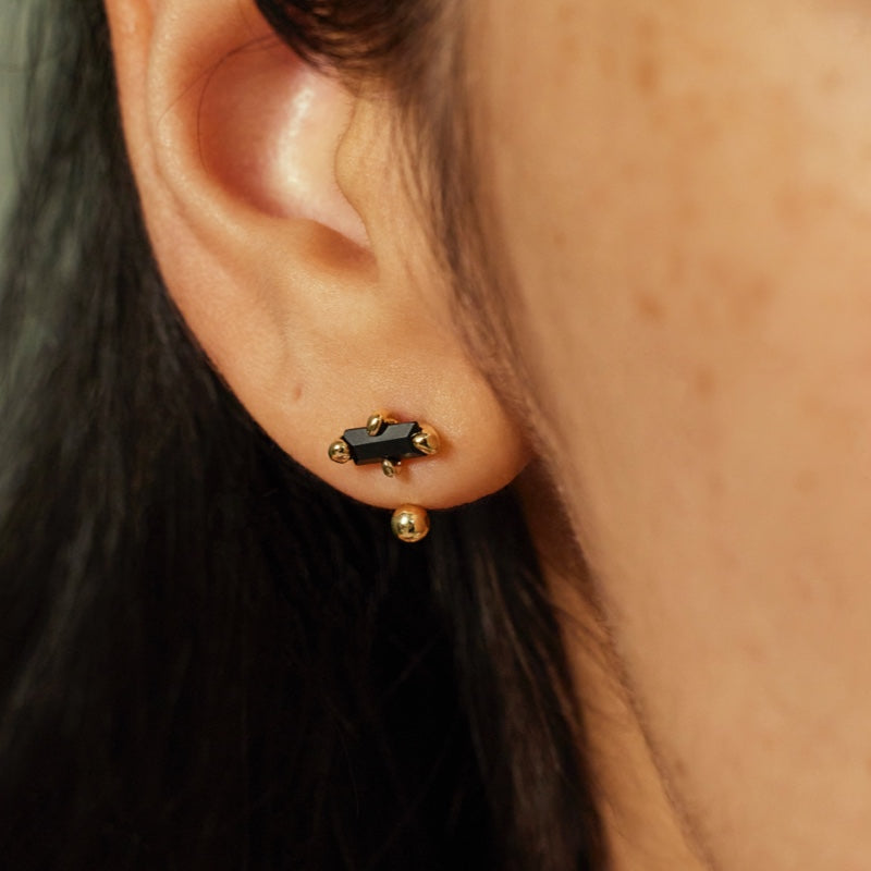 K14 ブラック バゲット ブラン ピアス / 14K Black Baguette Blanc Piercing