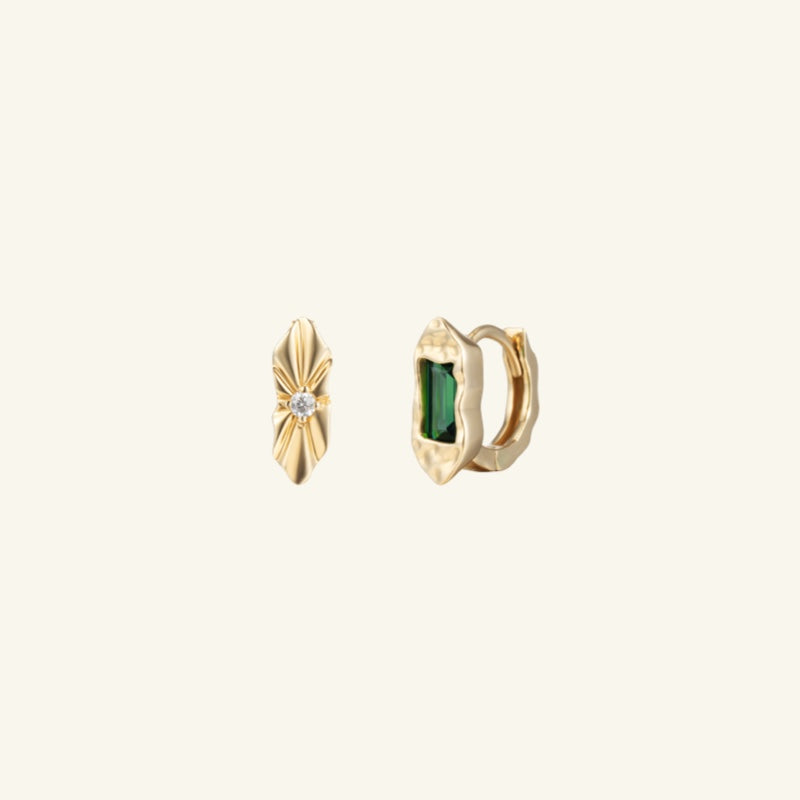 K14 グリーン シャイン アンバランス ワンタッチ ピアス / 14K Green Shine Unbalanced One-Touch Earrings
