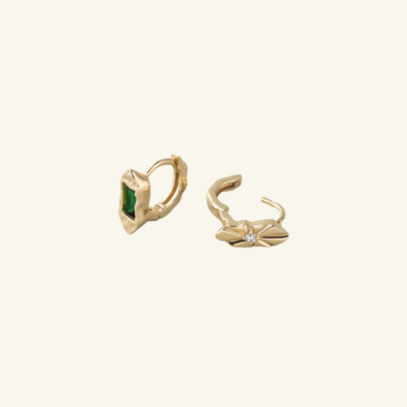 K14 グリーン シャイン アンバランス ワンタッチ ピアス / 14K Green Shine Unbalanced One-Touch Earrings