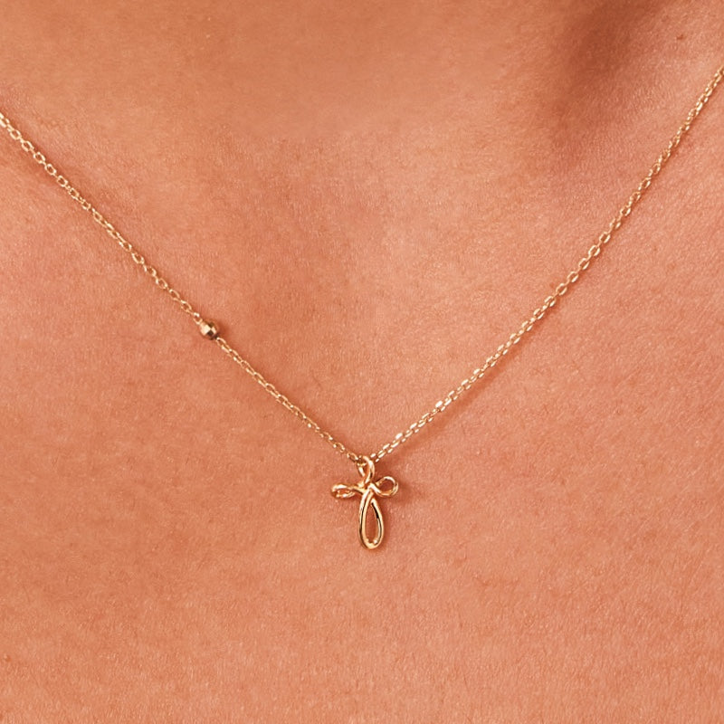 K14 ライン クロス ネックレス / 14K Line Cross Necklace