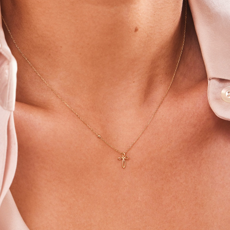 K14 ライン クロス ネックレス / 14K Line Cross Necklace