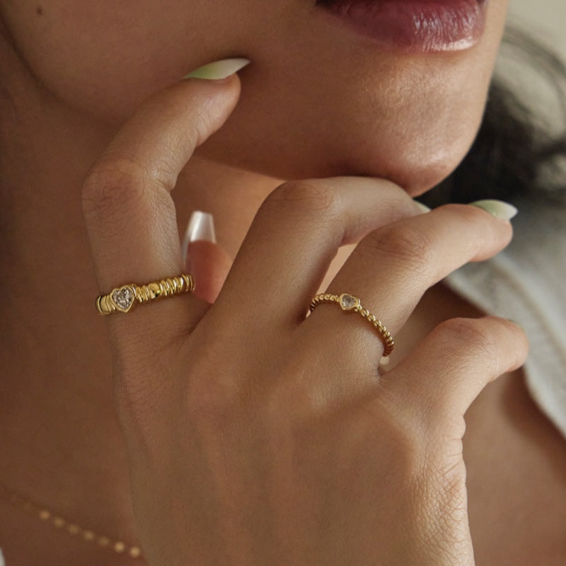 K14 エンボシング スリム ハート リング / 14K Embossing Slim Heart Ring