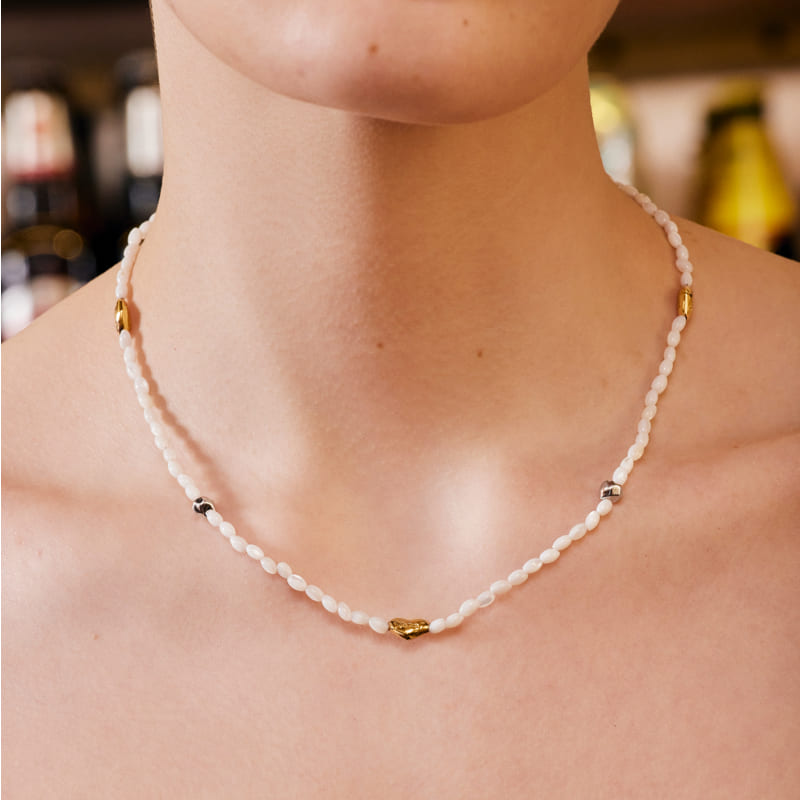 HAPPY PLACE ハート コンビ ホワイト 螺鈿 ネックレス / HAPPY PLACE HEART COMBI WHITE NACRE NECKLACE