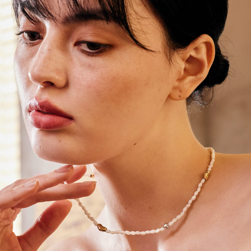 HAPPY PLACE ハート コンビ ホワイト 螺鈿 ネックレス / HAPPY PLACE HEART COMBI WHITE NACRE NECKLACE