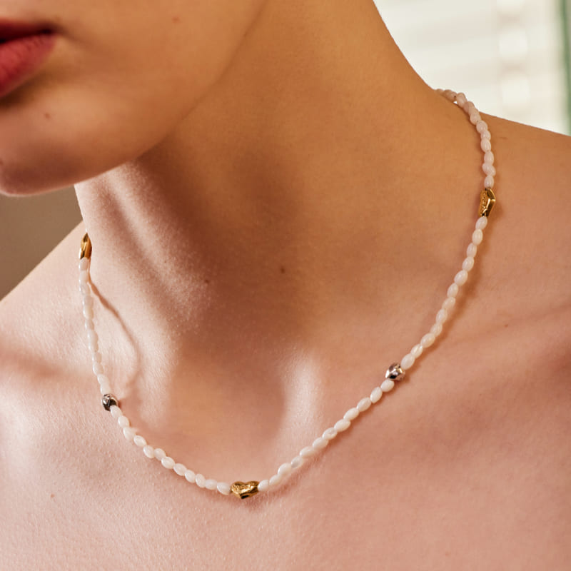 HAPPY PLACE ハート コンビ ホワイト 螺鈿 ネックレス / HAPPY PLACE HEART COMBI WHITE NACRE NECKLACE