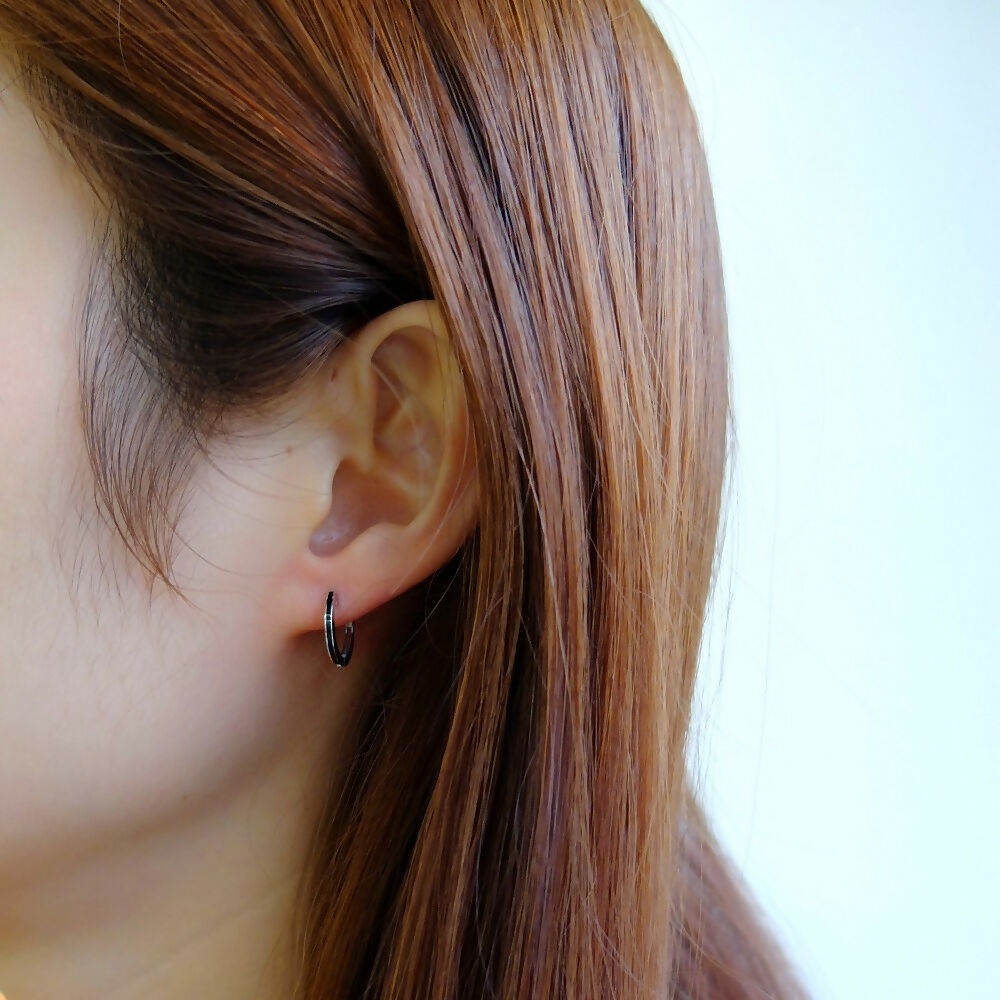 K18 オニキス 白蝶貝 フープ ピアス / 18K Onyx White Mother Of Pearl Hoop Earrings