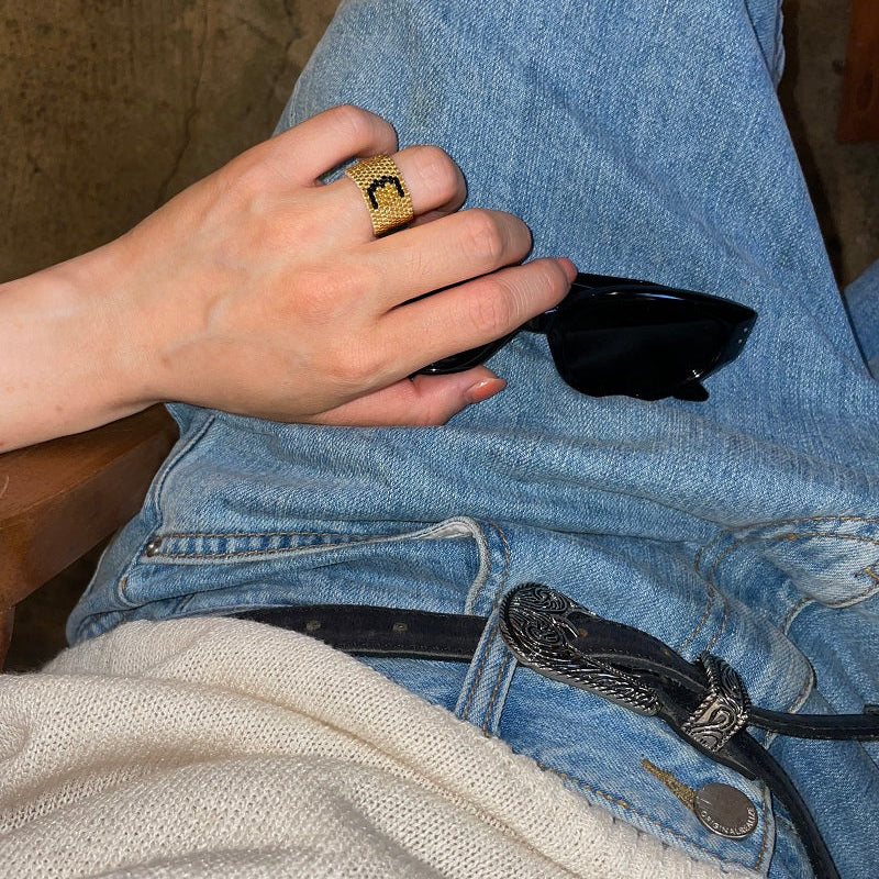 イニシャルゴールドビーズリング