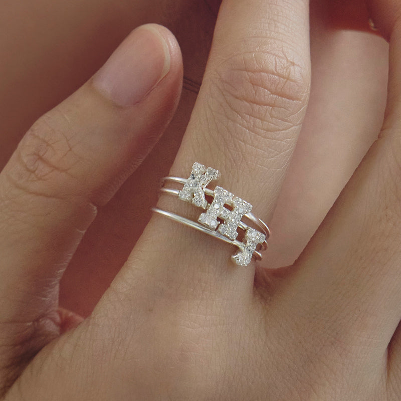 Silver Petite Initial weamondz Ring