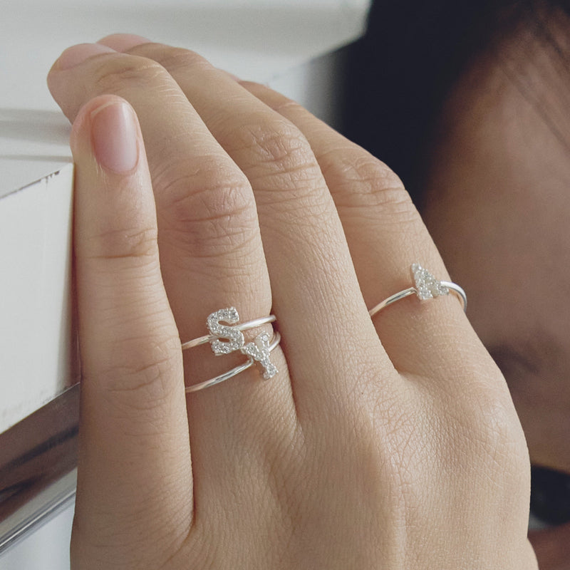 Silver Petite Initial weamondz Ring