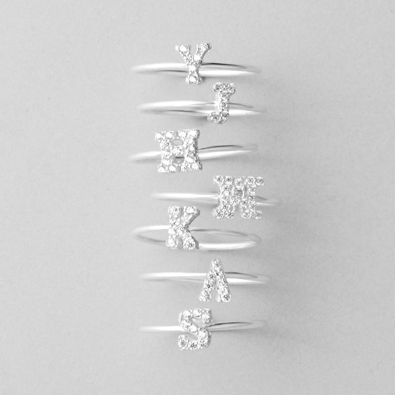 Silver Petite Initial weamondz Ring