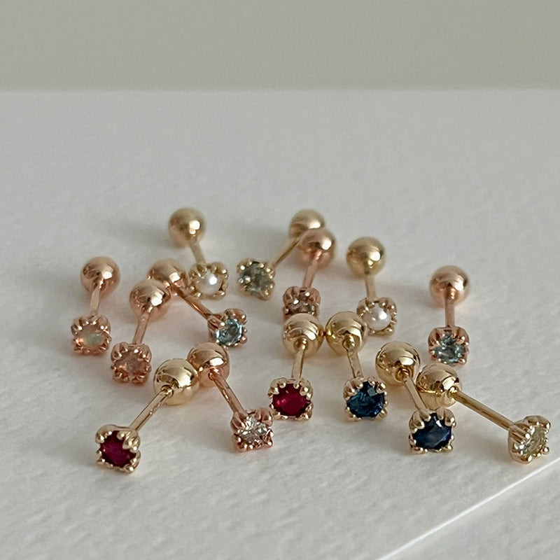 K14 2mm Natural gemstone mini gold piercing