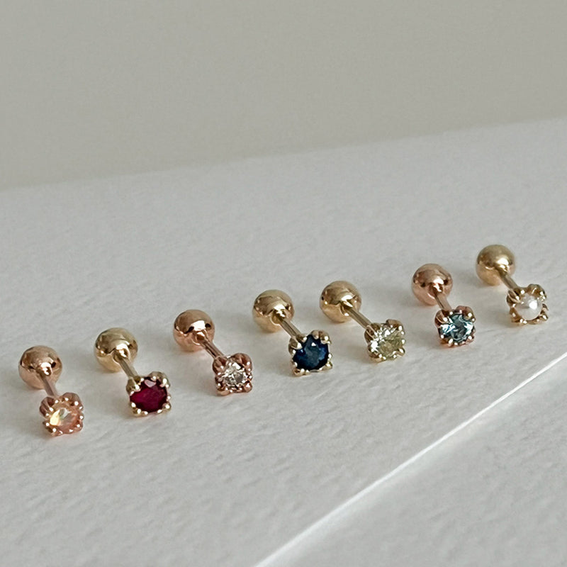 K14 2mm Natural gemstone mini gold piercing
