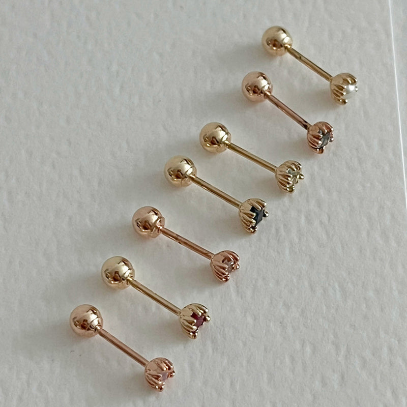 K14 2mm Natural gemstone mini gold piercing
