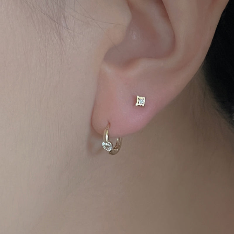 14k gold cubic one-touch earrings