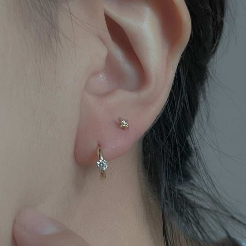 14k gold cubic one-touch earrings