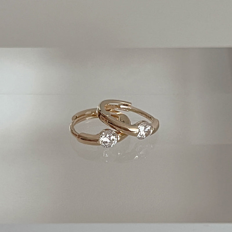 14k gold cubic one-touch earrings